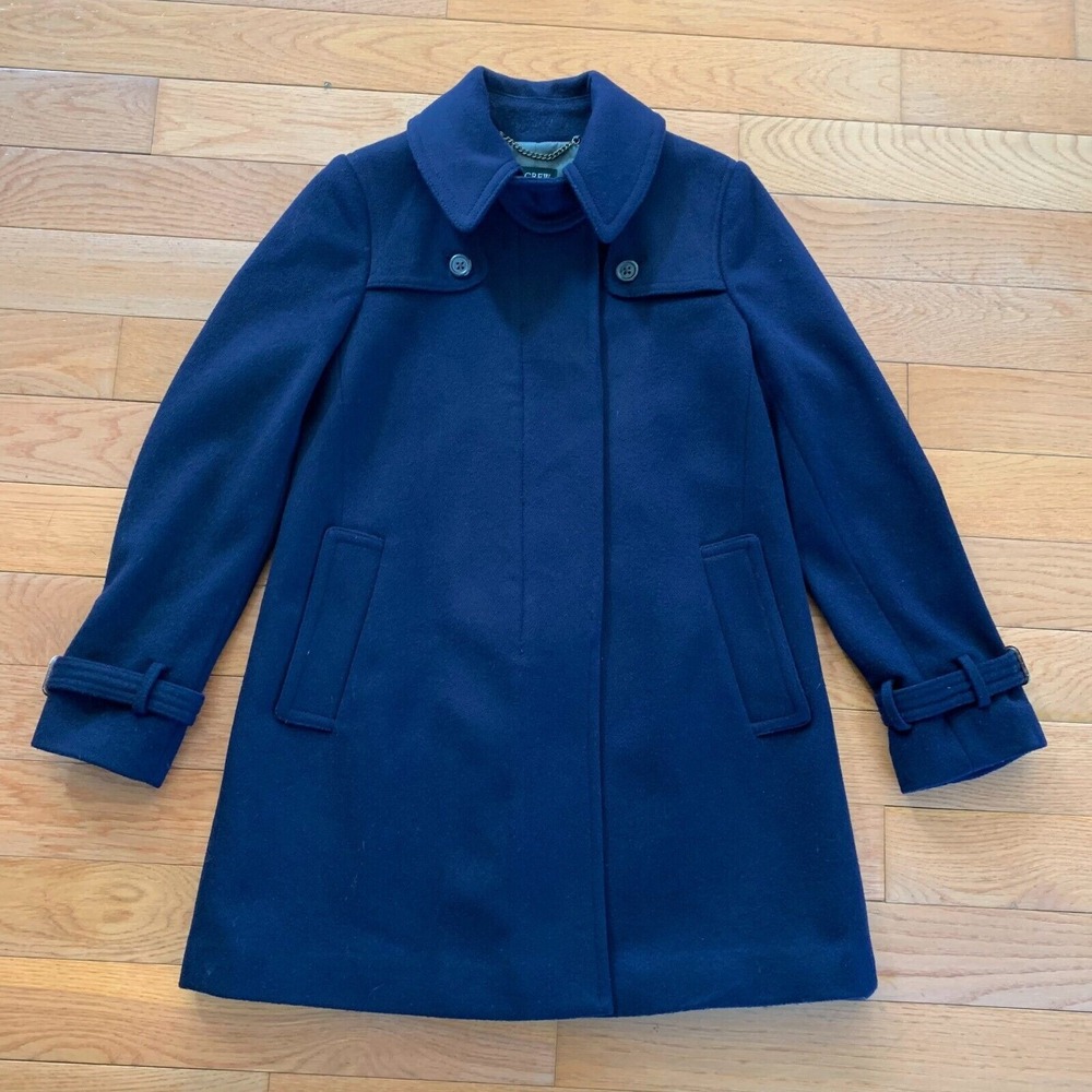 J. CREW Navy Soft Felted Peacoat Jacket Coat Womens Size‎ 2 100% Wool Thinsulate - Picture 1 of 10